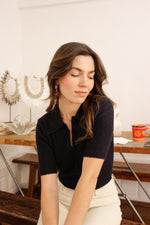 Charger l'image dans la visionneuse de galerie, Polo en laine et coton à manches courtes bleu marine