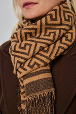 Charger l'image dans la visionneuse de galerie, Écharpe en laine motif géométrique : Brun / 30% Laine - 70% Viscose