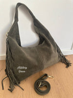 Charger l'image dans la visionneuse de galerie, JANE - franges en daim véritable: vert militaires