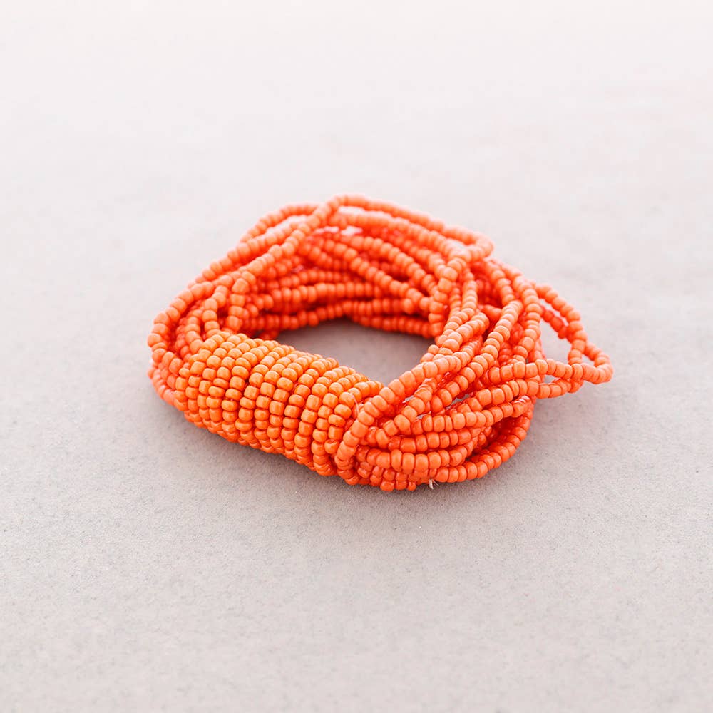 Bracelet élastique à plusieurs rangs - Perles: Orange