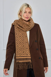 Écharpe en laine motif géométrique : Brun / 30% Laine - 70% Viscose