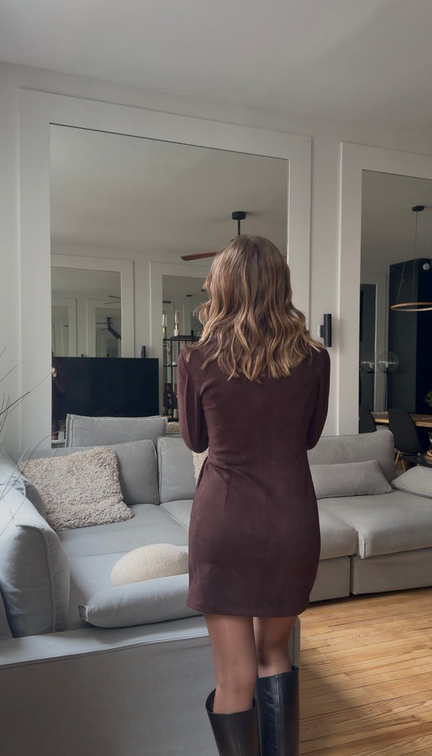 Robe zippée effet suédine - Marron chocolat