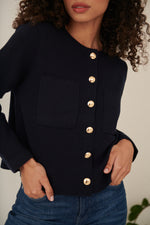 Charger l&#39;image dans la visionneuse de galerie, Veste en laine avec finition crochet bleu marine
