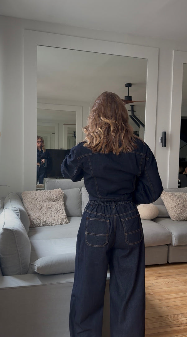 Pantalon denim à revers