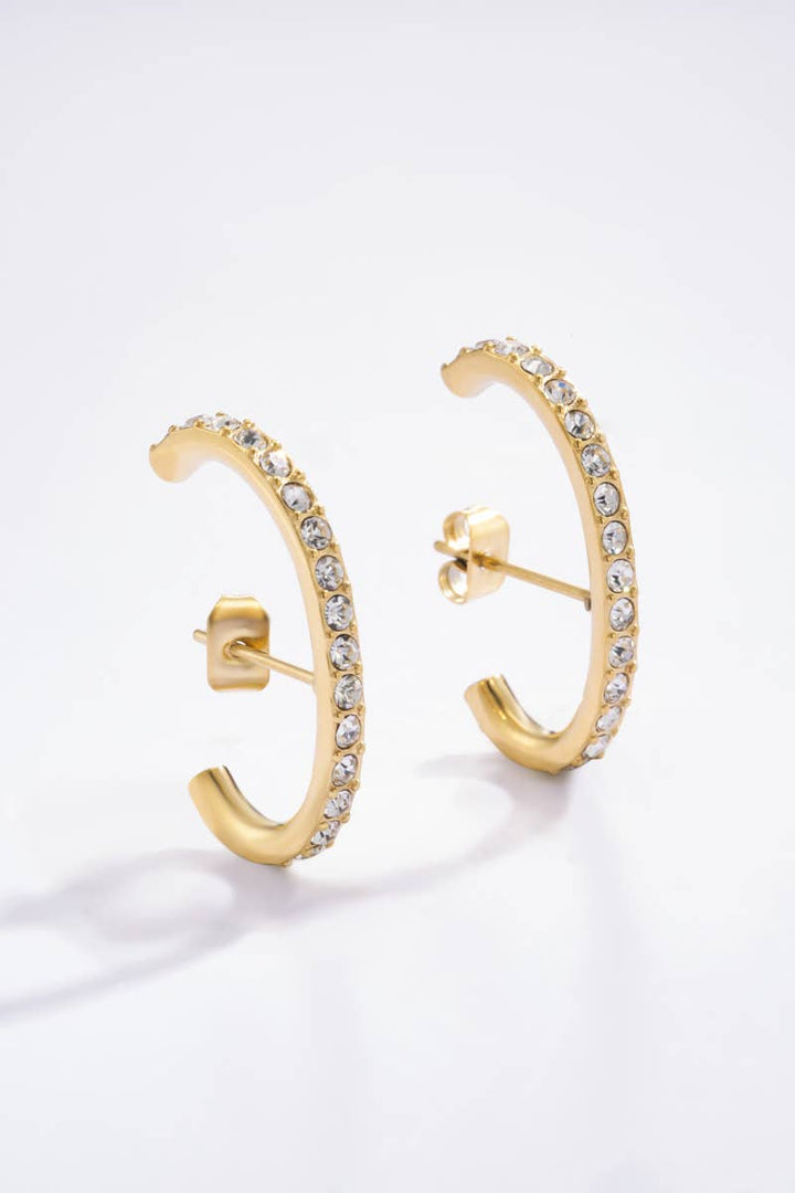 Boucles d'oreilles strassées en acier inoxydable 124AQ132: Or jaune