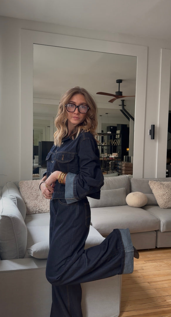 Pantalon denim à revers