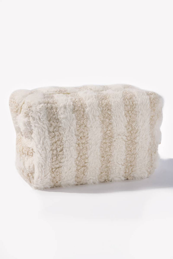 Trousse de maquillage Teddy à rayures rectangulaire Blanc / 100% Polyester