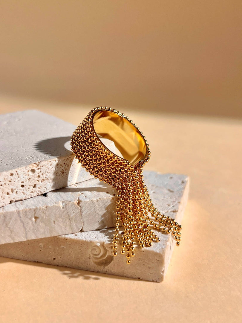 Bague Acier Inoxydable Chaînette Bohème Chic  Ajustable Or jaune