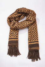 Charger l&#39;image dans la visionneuse de galerie, Écharpe en laine motif géométrique : Brun / 30% Laine - 70% Viscose
