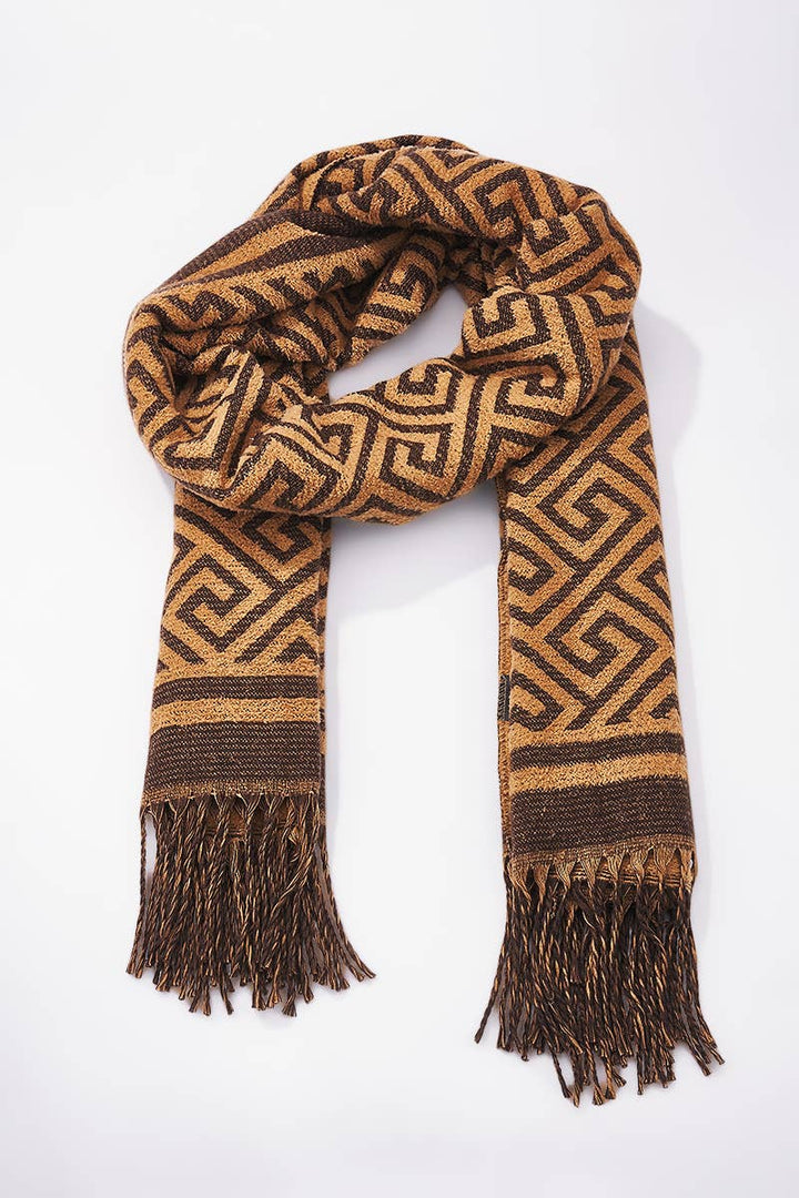 Écharpe en laine motif géométrique : Brun / 30% Laine - 70% Viscose