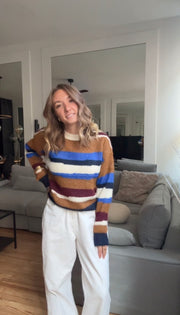 Pull moelleux à rayures camel&bleu