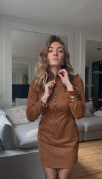 Charger l'image dans la visionneuse de galerie, Robe zippée effet suédine - Caramel