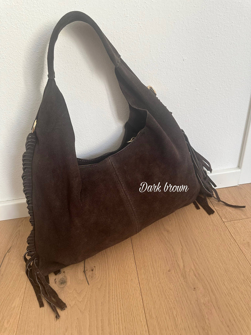 JANE - franges en daim véritable: Marron foncé