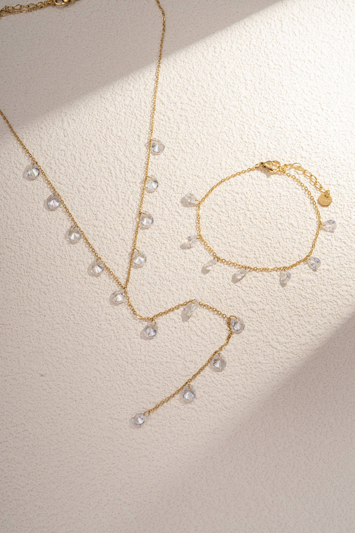 Collier Acier inoxydable avec perles en gouttes en cristal: Or jaune