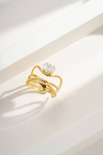 Charger l&#39;image dans la visionneuse de galerie, Bague Sculpture Éclat Cristal Doré en Acier Inoxydable
