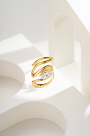 Bague marquise ajustable en acier inoxydable design ouvert