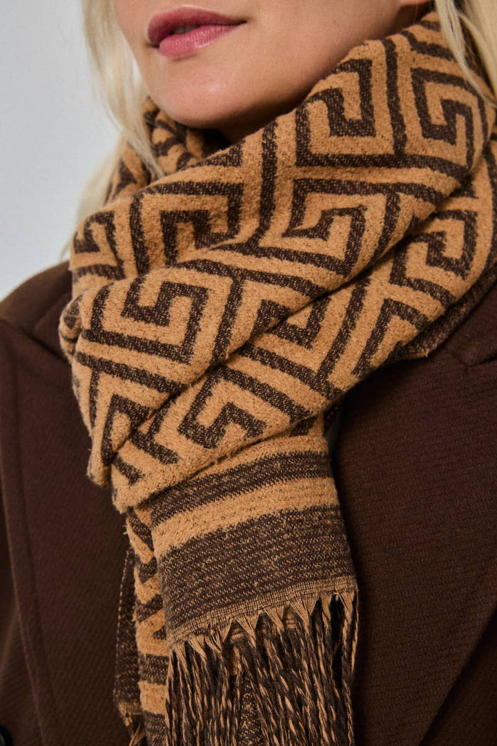 Écharpe en laine motif géométrique : Brun / 30% Laine - 70% Viscose