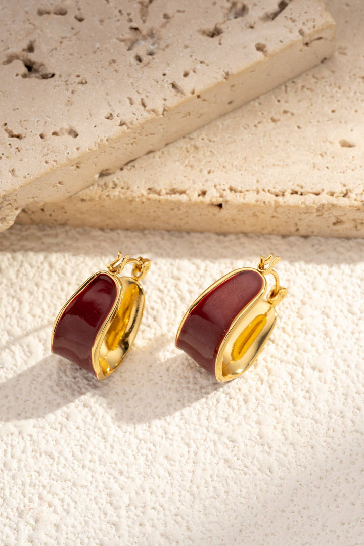 Créoles Émaillée Bordeaux Bord Doré Acier Inoxydable