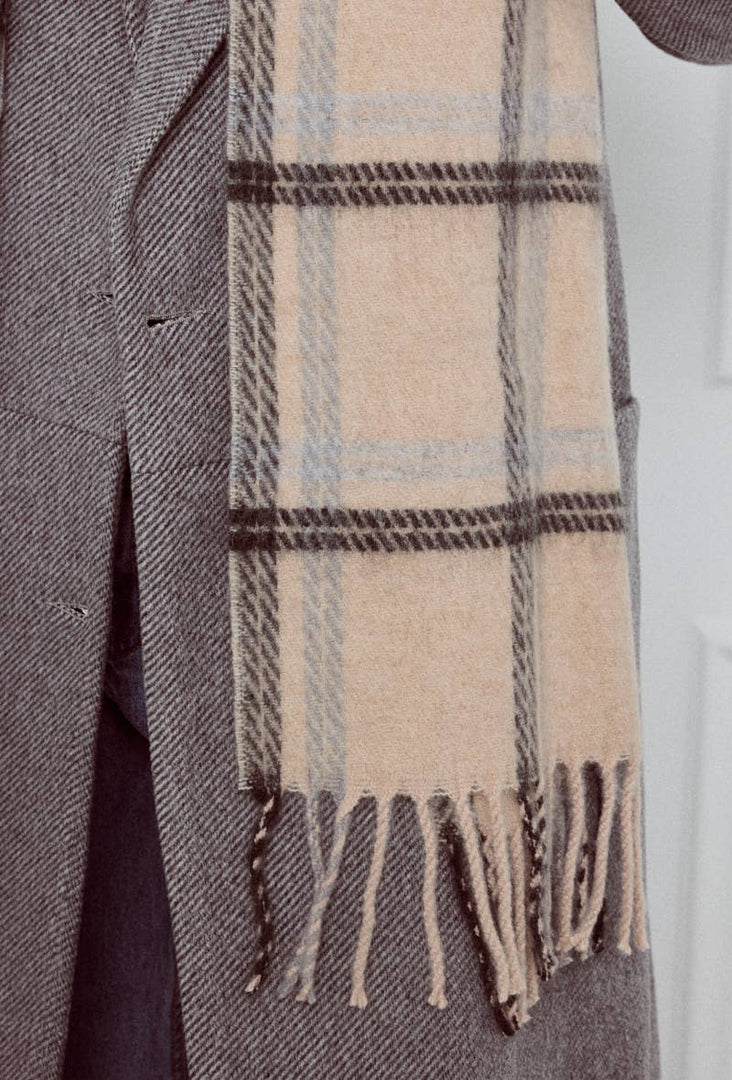 Écharpe en laine à carreaux Beige / 30% Laine - 70% Viscose