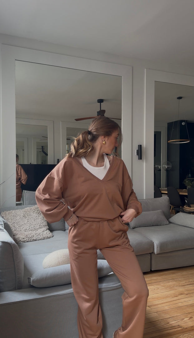 Jogging en coton – Coupe droite - Mocha