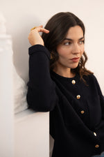 Charger l&#39;image dans la visionneuse de galerie, Veste en laine avec finition crochet bleu marine
