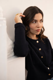 Veste en laine avec finition crochet bleu marine