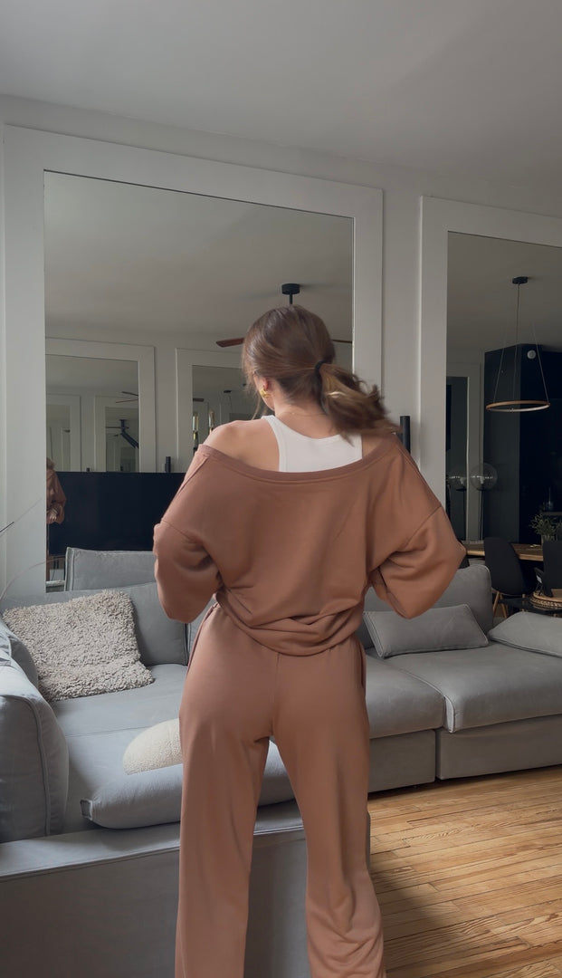 Jogging en coton – Coupe droite - Mocha