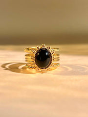 Bague acier inoxydable pierre ovale noire centrale doré