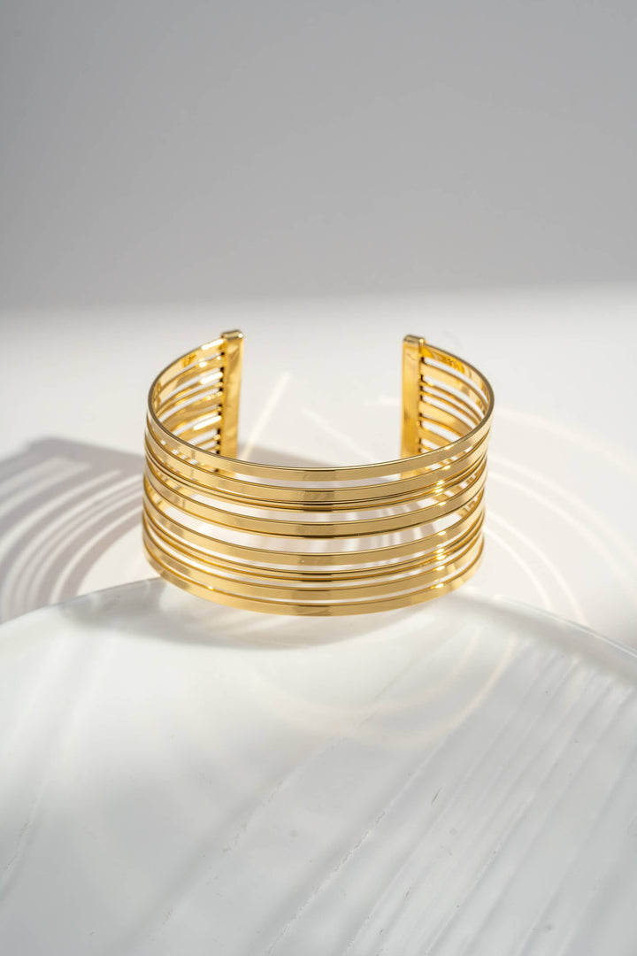 Bracelet acier inoxydable manchette ligne parallèle large