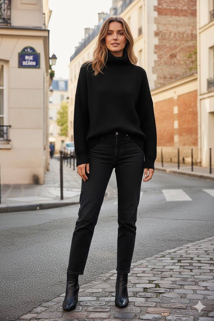 Pull col montant élégant: Noir / Taille unique