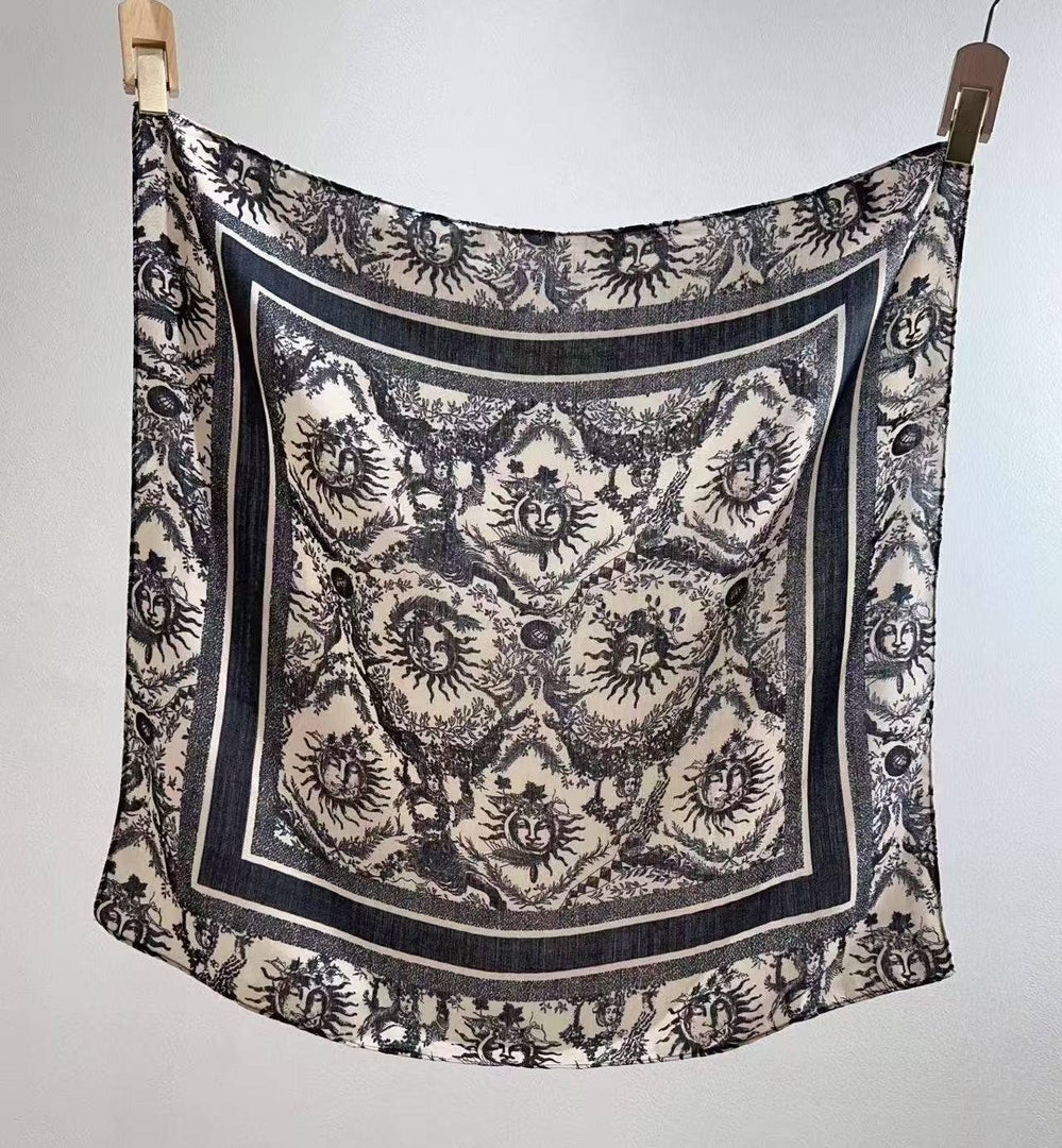 Foulard Soleil Vintage Carré Élégance Mystique 70x70